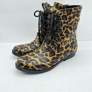 J. Crew Women’s Size 7 Leopard Print Rain Boots Lace Up Outdoors Casual
